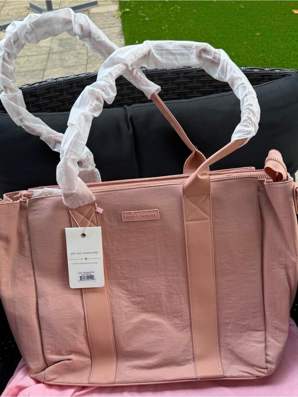 Poppy & Peonies Blush Beige Tote Bag